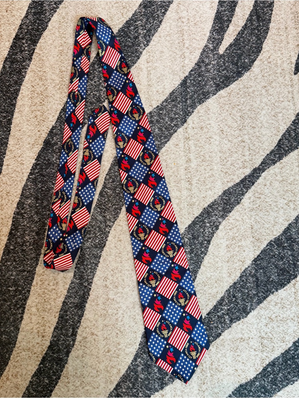 VTG John Henry Necktie Mens OS Blue  1996 Atlanta Olympics Silk Patriotic
